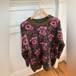 Zara Olive and Pink Oversize Jacquard Patterned Sweater